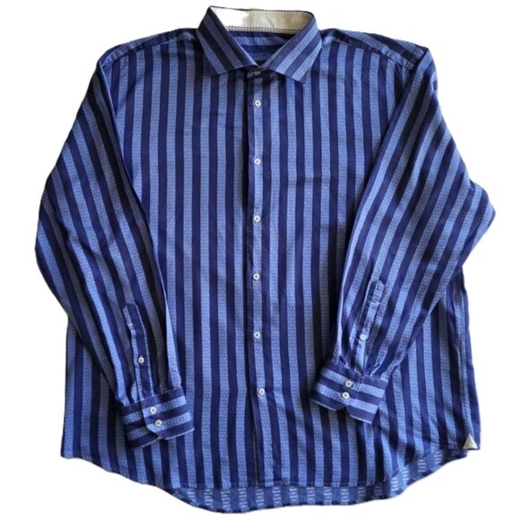 Blue Striped Robert Graham XXL Shirt with Contrast Cuffs - Picture 1 of 15
